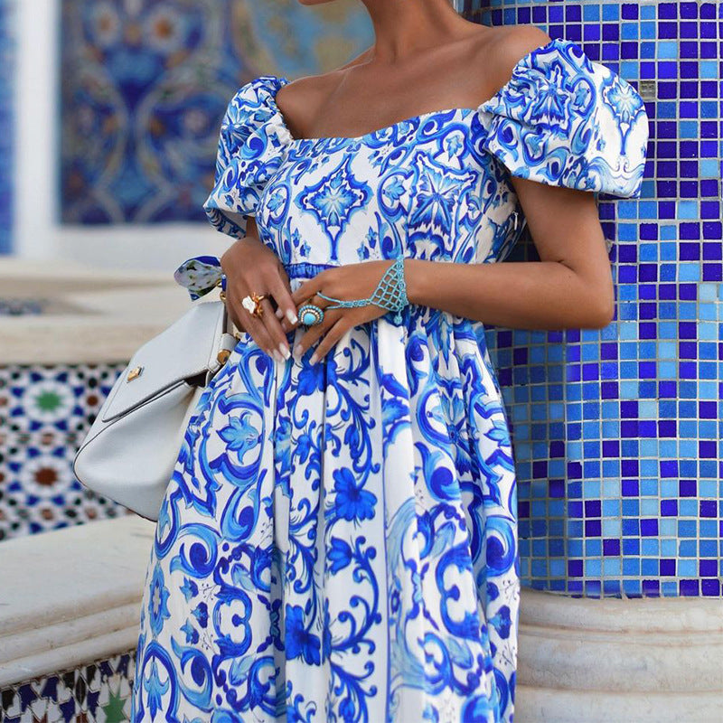 Off the Shoulder Bohemian Print Maxi Dress