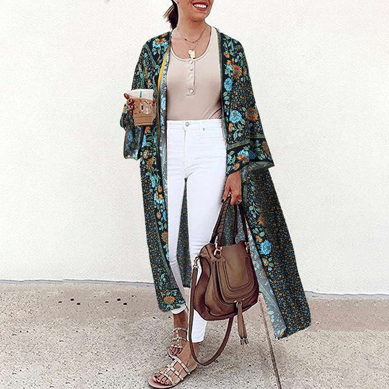Boho Chic Floral Print Long Kimono/Robe