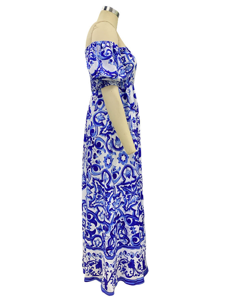 Off the Shoulder Bohemian Print Maxi Dress