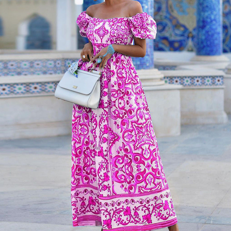 Off the Shoulder Bohemian Print Maxi Dress