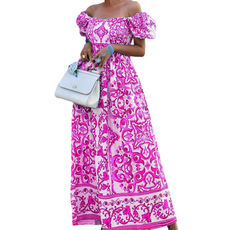 Off the Shoulder Bohemian Print Maxi Dress