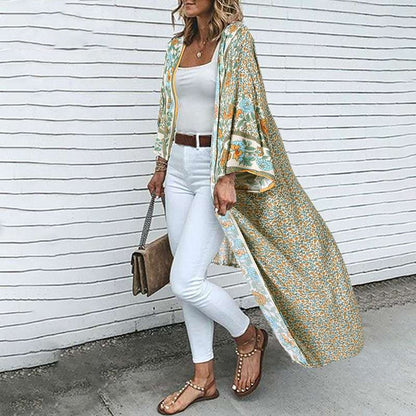 Boho Chic Floral Print Long Kimono/Robe