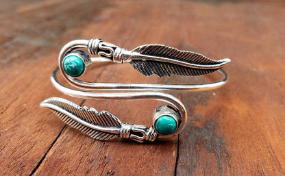 Feather & Stone Silver Wrap Bracelet