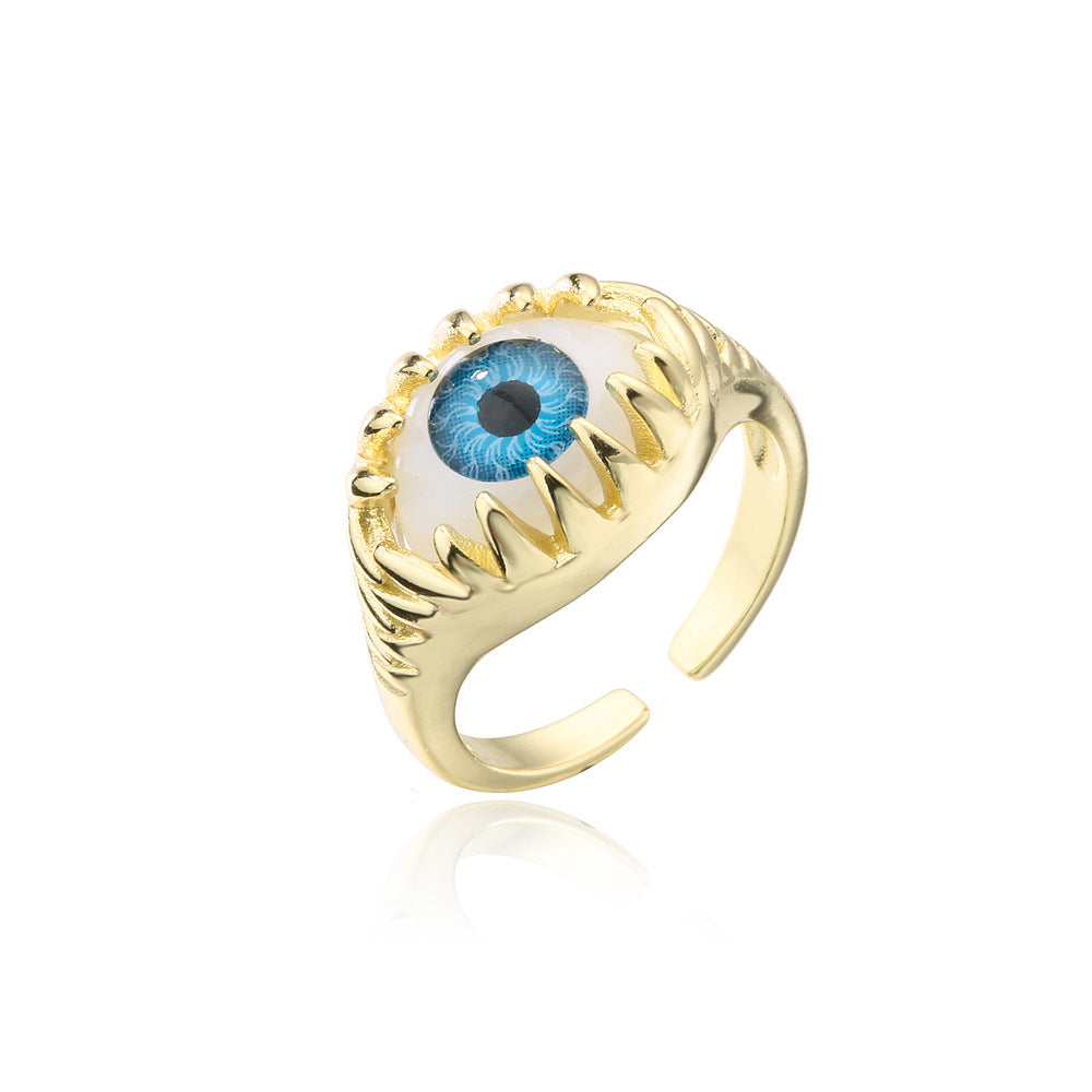 18K Gold Plated Thick Band Evil Eye Ring