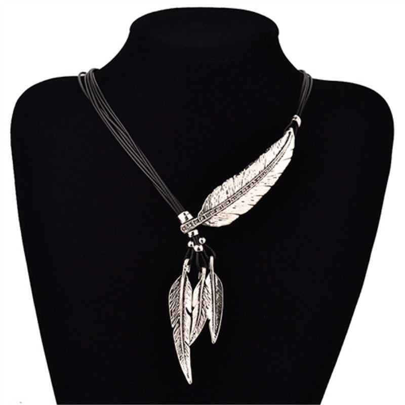 Feather Charm Roped Necklace