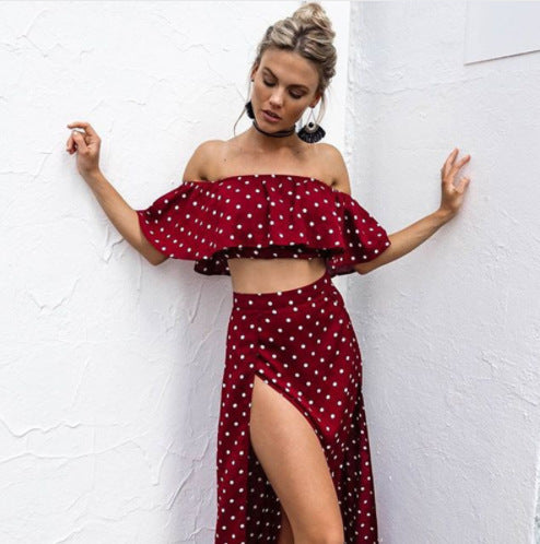 Red Polka Dot Off the Shoulder Dress