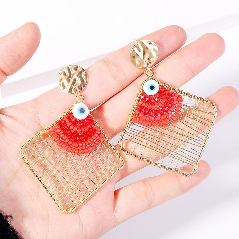 Geometric Evil Eye Woven Earrings