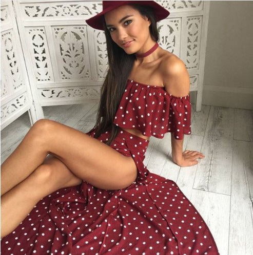 Red Polka Dot Off the Shoulder Dress