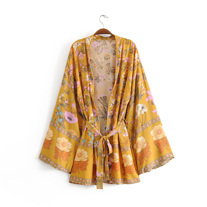 Floral Print Belted Kimono/Robe