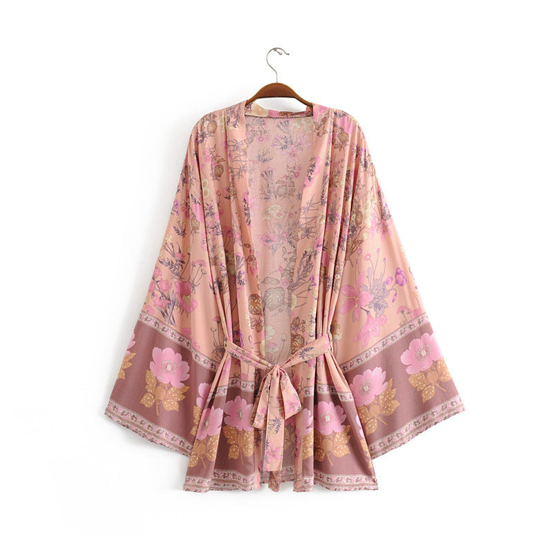 Floral Print Belted Kimono/Robe