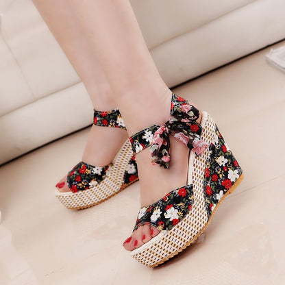 Boho Chic Ribbon Wedge Heels