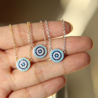 Sterling Silver/Gold Style Evil Eye Necklace