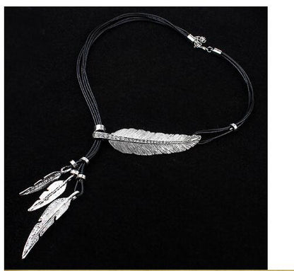 Feather Charm Roped Necklace