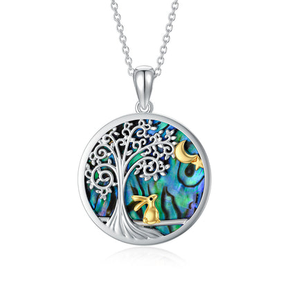 Easter Bunny Abalone Shell Pendant Necklace