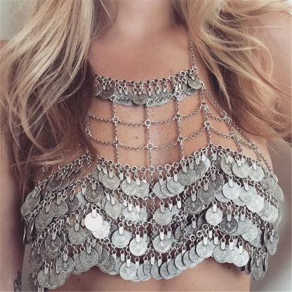 Body Chain with Coins Bralette