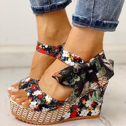 Boho Chic Ribbon Wedge Heels