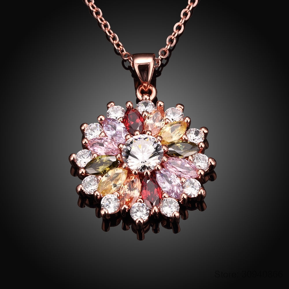 Rose Gold Flower Crystal Necklace