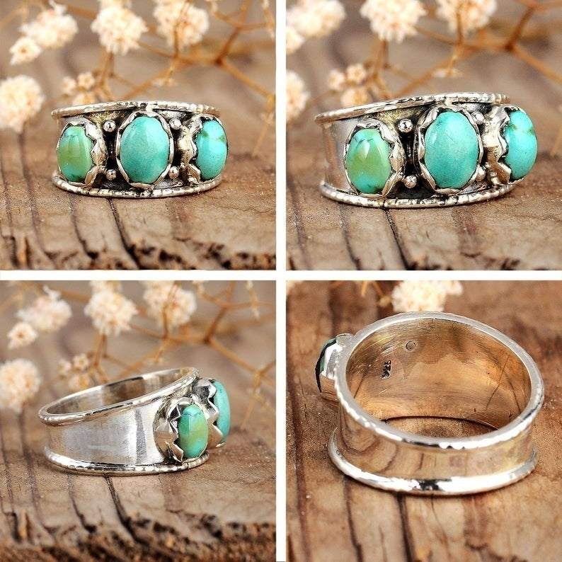 Chunky Silver Ring with Turquoise Stones