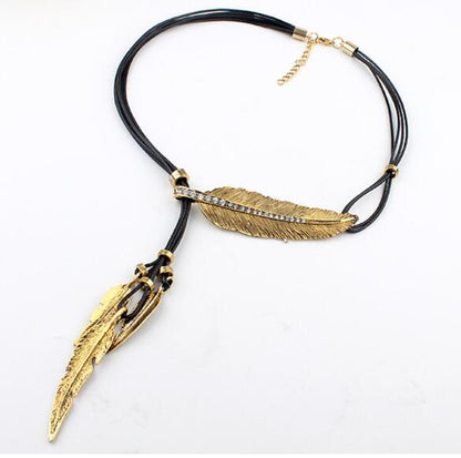 Feather Charm Roped Necklace