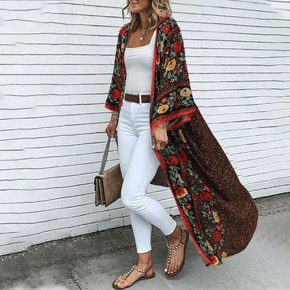 Boho Chic Floral Print Long Kimono/Robe