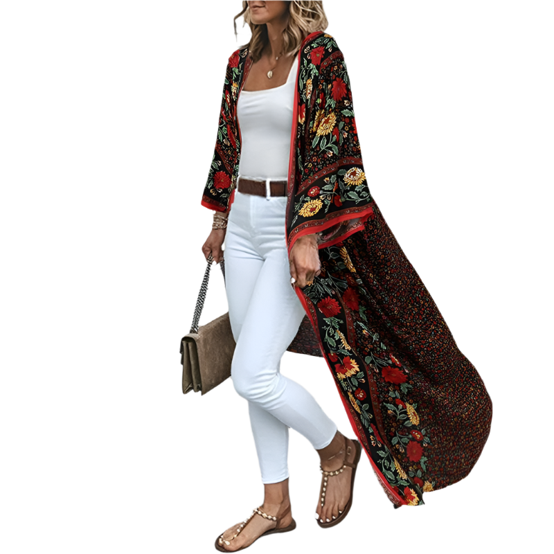 Boho Chic Floral Print Long Kimono/Robe