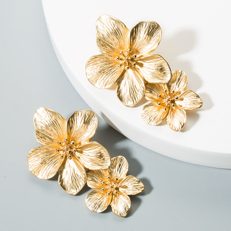 Golden Flower Drop Earrings