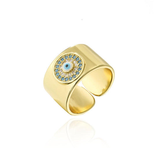 18K Gold Plated Thick Band Evil Eye Ring