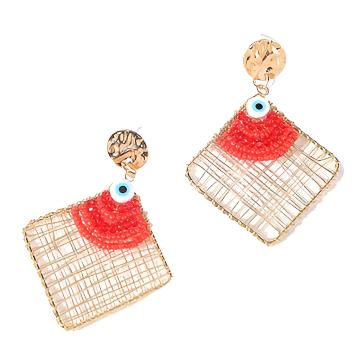 Geometric Evil Eye Woven Earrings