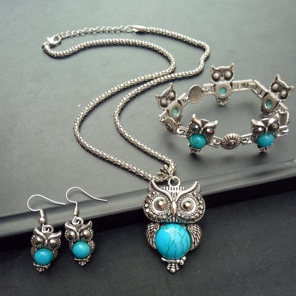 Turquoise Owl Three-Piece Jewellery Set