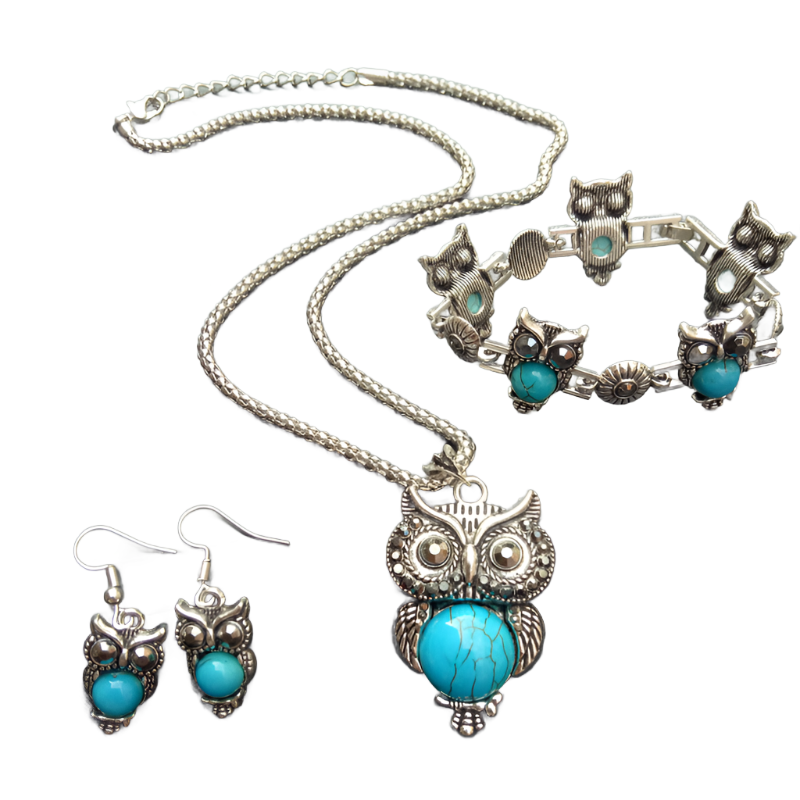 Turquoise Owl Three-Piece Jewellery Set