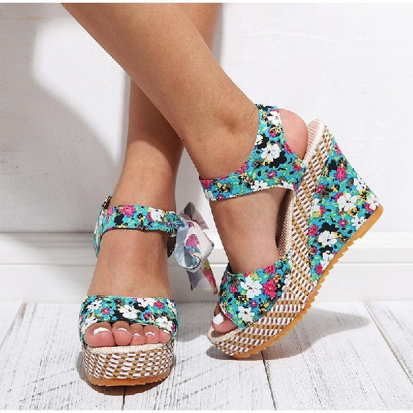 Boho Chic Ribbon Wedge Heels