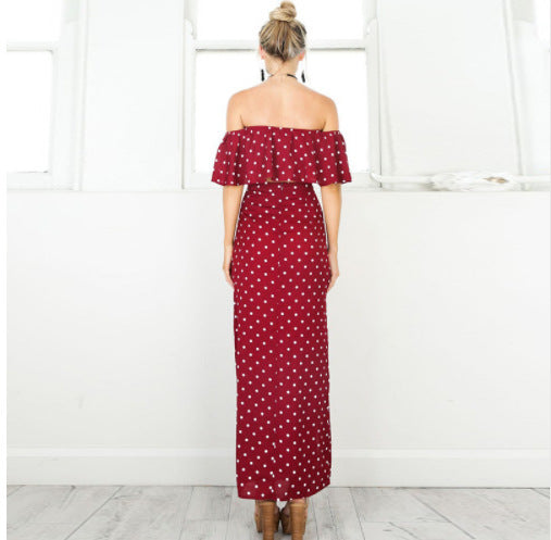 Red Polka Dot Off the Shoulder Dress