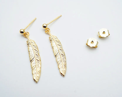 18K Gold Plated Feather Earrings