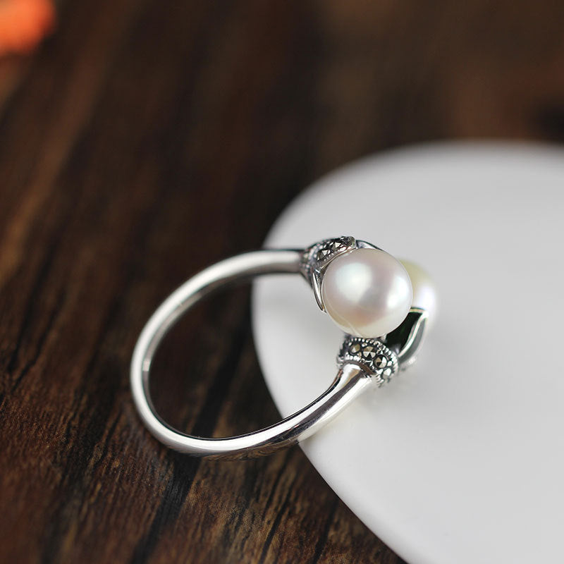 Luxe Tulip Pearl Ring 925 Silver