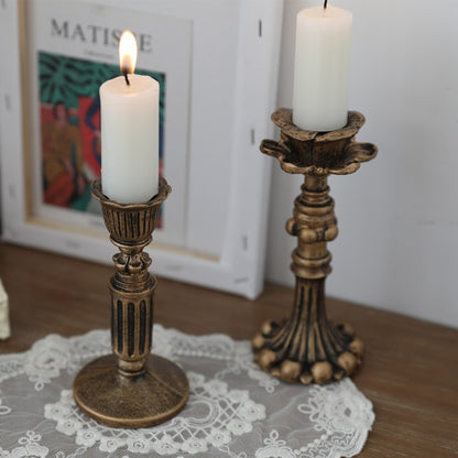 Distressed Gold Resin Candlestick/Tabletop Candle Holders