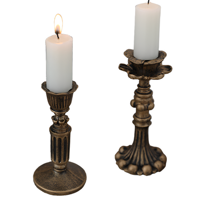 Distressed Gold Resin Candlestick/Tabletop Candle Holders