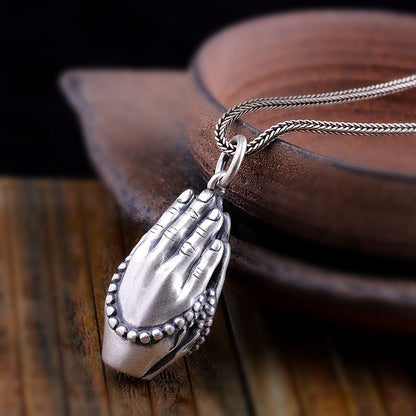 Prayer Hands Silver Charm Necklace