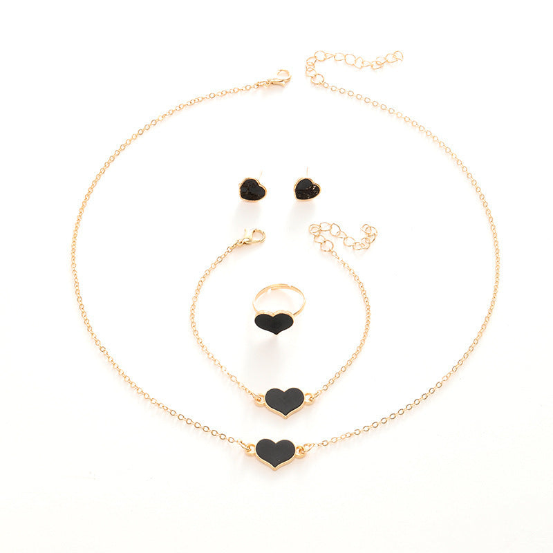 Heart Charm Jewellery 4 Piece Set