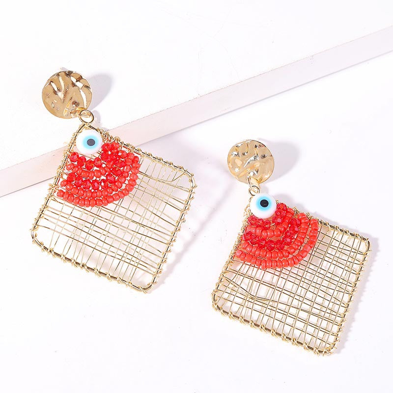 Geometric Evil Eye Woven Earrings