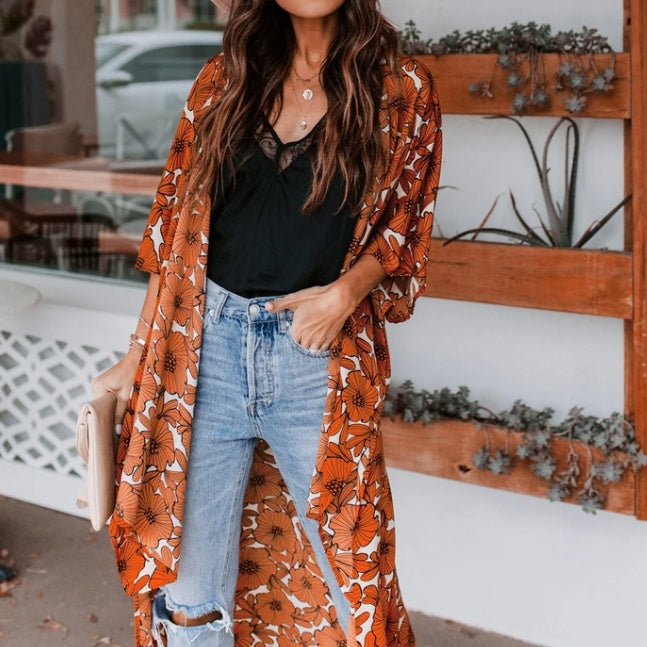 Retro Chic Orange Cardigan/Kimono