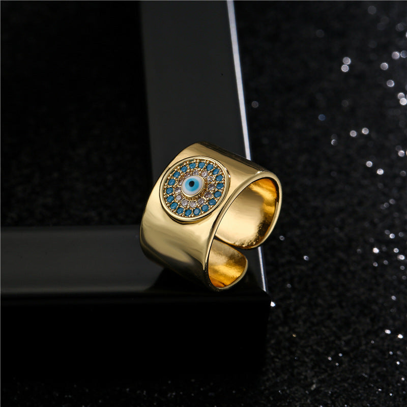 18K Gold Plated Thick Band Evil Eye Ring