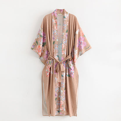 Peacock Print Blush Bathrobe/Kimono