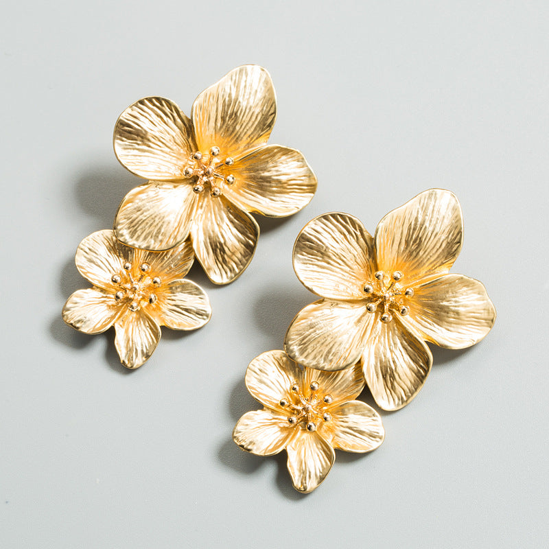 Golden Flower Drop Earrings