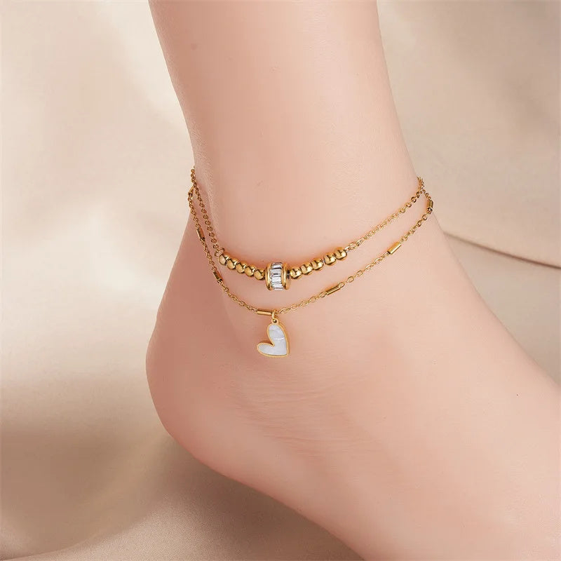 Gold Heart Charm Anklet