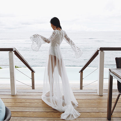 Sheer White Beach Dress Cover-up/Kimono