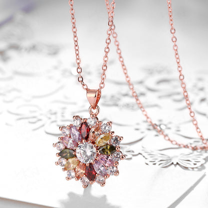 Rose Gold Flower Crystal Necklace