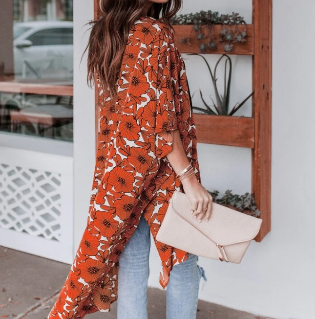 Retro Chic Orange Cardigan/Kimono