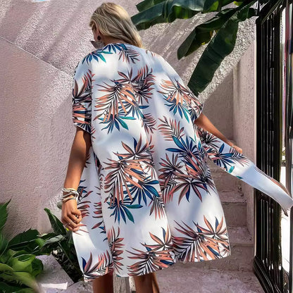 Tropical Print Long Kimono