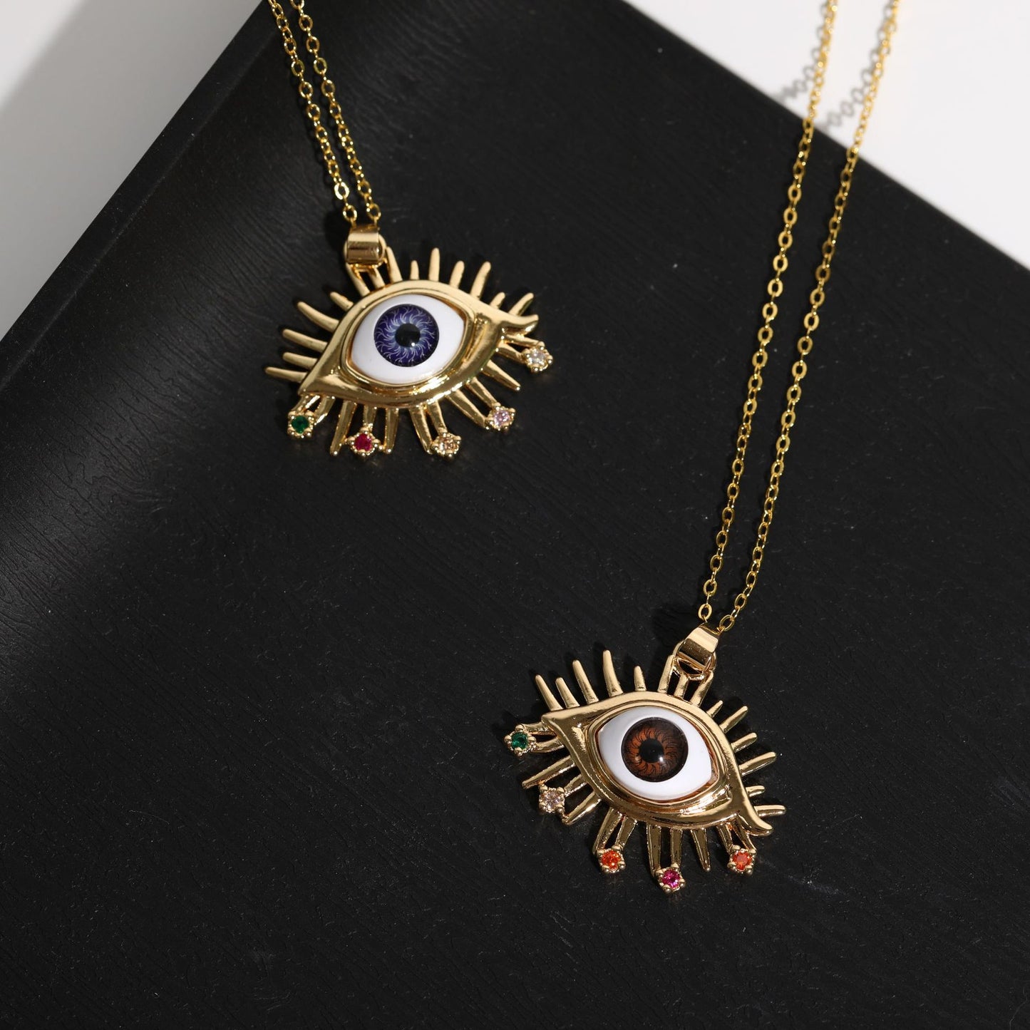 Cubic Zirconium Evil Eye Charm Necklace