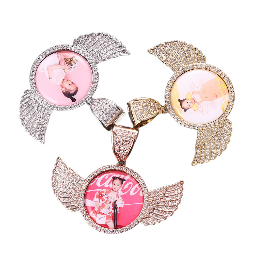 Studded Angel Necklace with Picture Frame